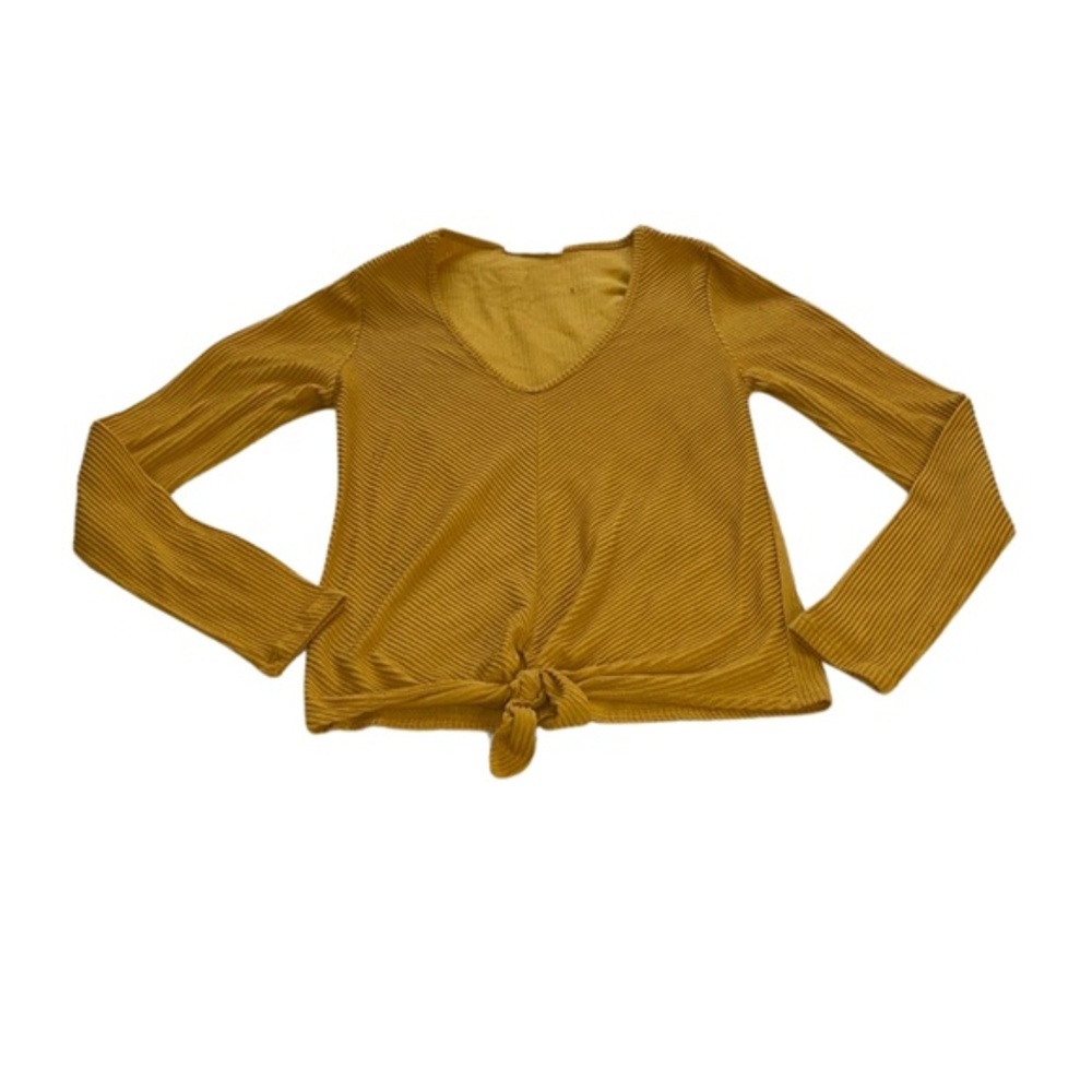 Caution To The Wind Gold Long Sleeve Tie Front Blouse